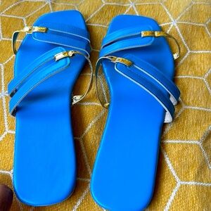 Brand new never worn blue and gold Sandler size 10 with box